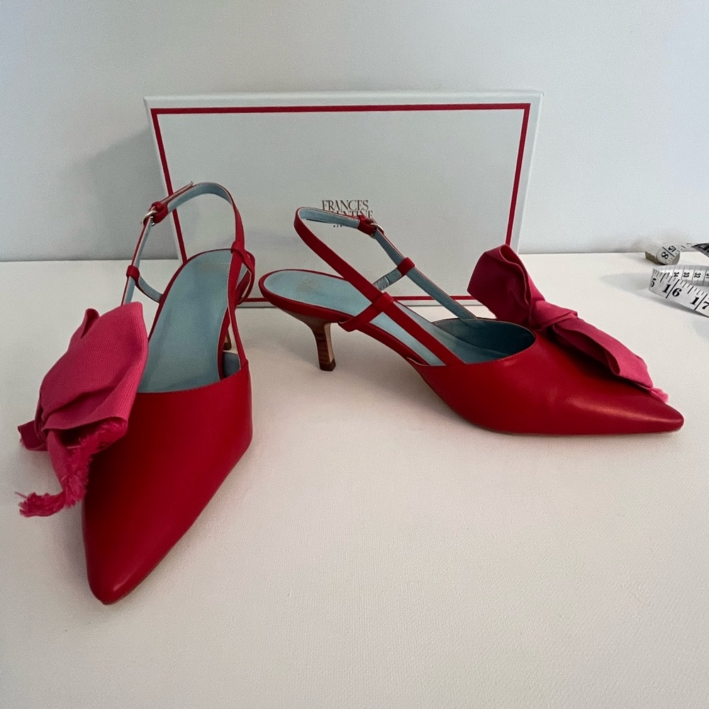 Frances Valentine Grace Nappa Leather Red Heels with Pink Bow
One in light blue - Picture 6 of 11